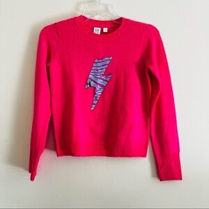 NWT! GAP Kids Sequin Hot Pink Lightning Bolt ⚡️ Girls Sweater. Size L.